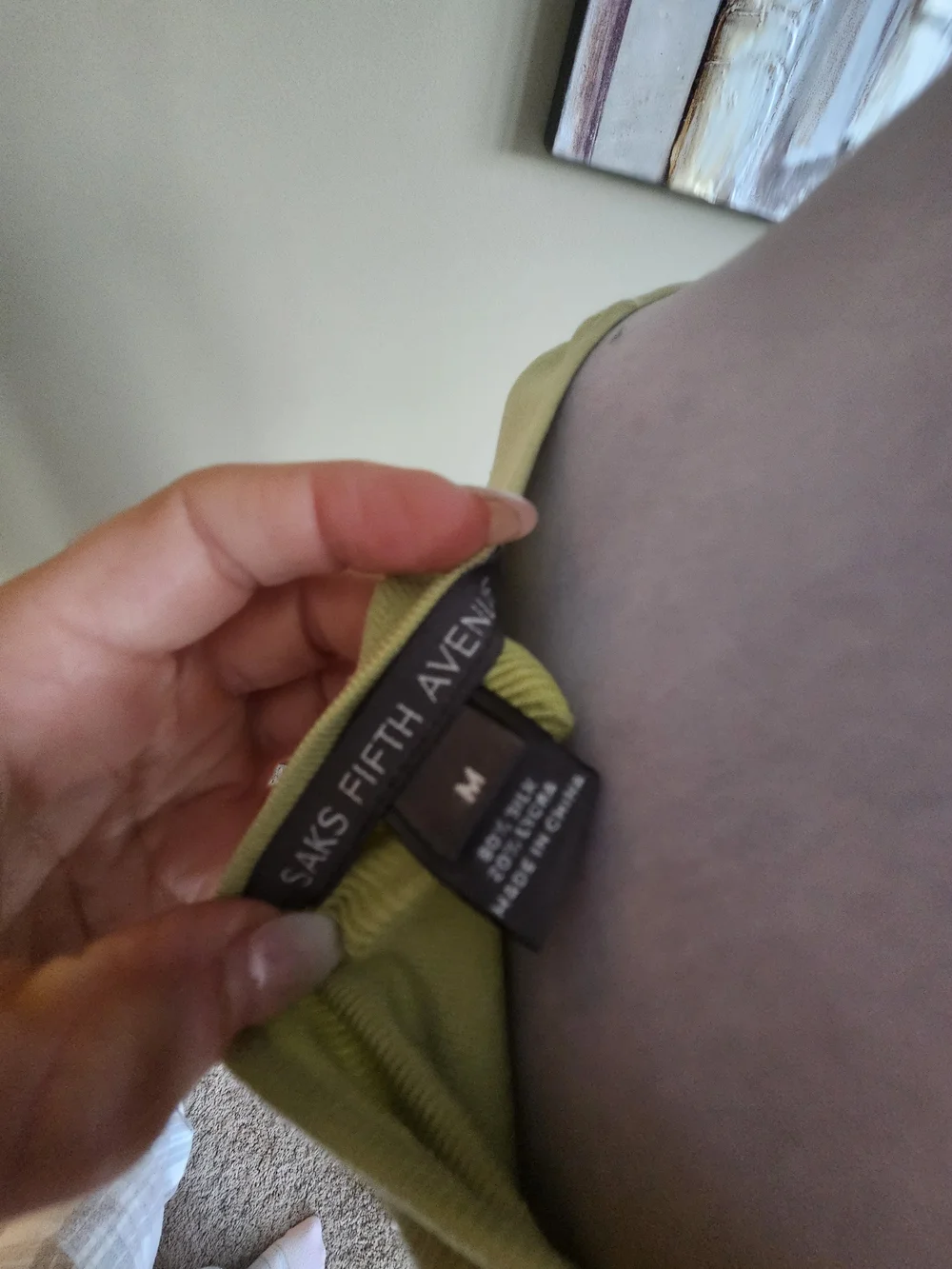 Saks Fifth Avenue long sleeve key hole lime green top Vintage Size Medium - Picture 3 of 6